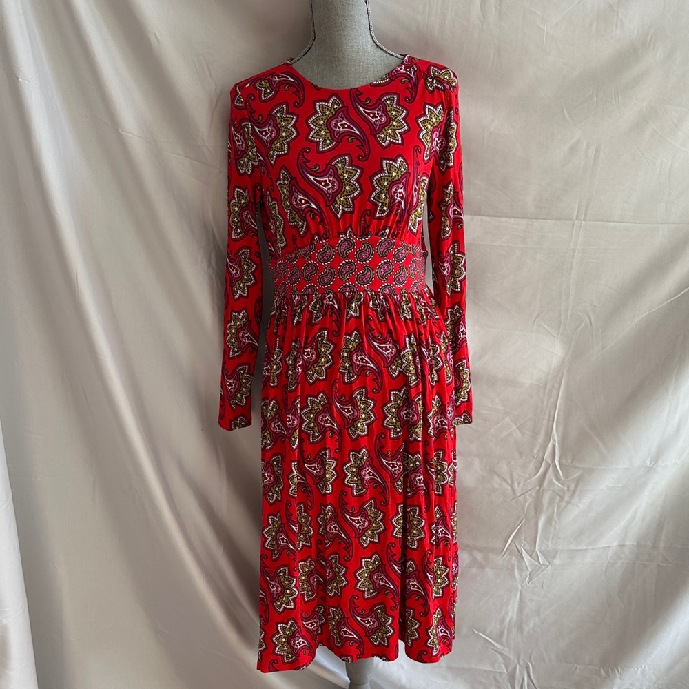 Boden Thea Red Paisley Long Sleeve Midi Dress - Picture 1 of 9